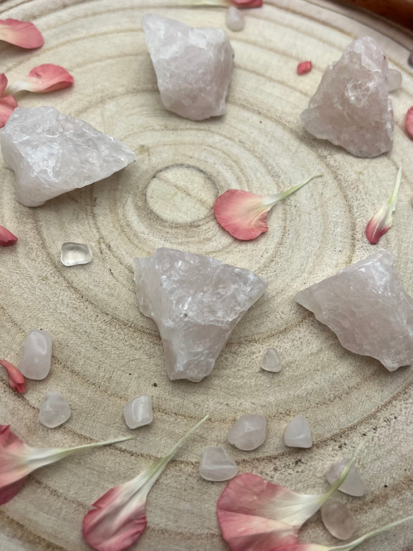 Rough pieces of light coloured rose quartz (B grade)