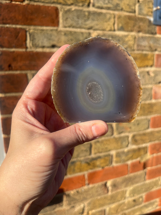 Gorgeous natural stand up geode with polished front. 7.2cm