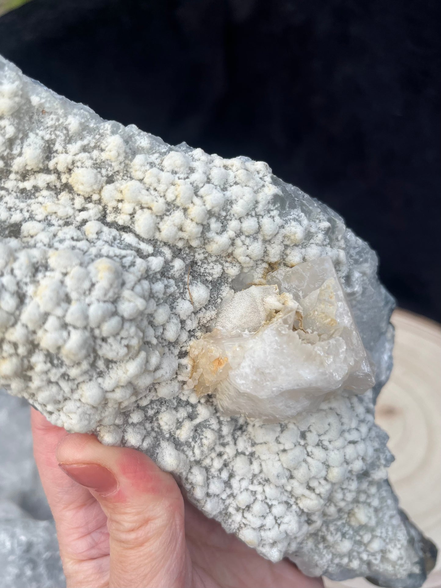 ‘Life Purpose’ grey and snowy amethyst with big piece of calcite - collectors grade. 770g
