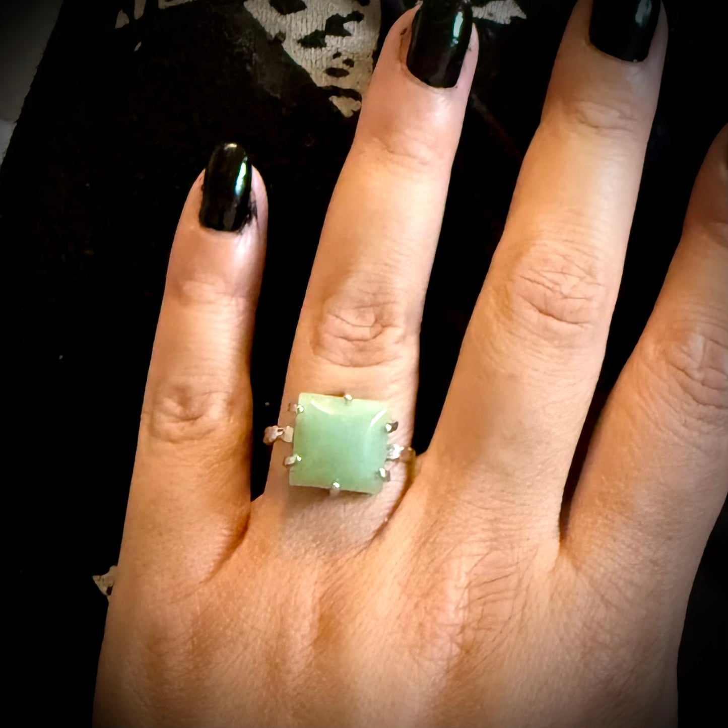 Silver Plated Adjustable Ring - Green Aventurine