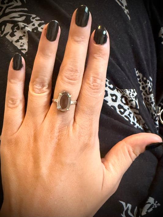 Silver Plated Adjustable Ring - Smoky Quartz