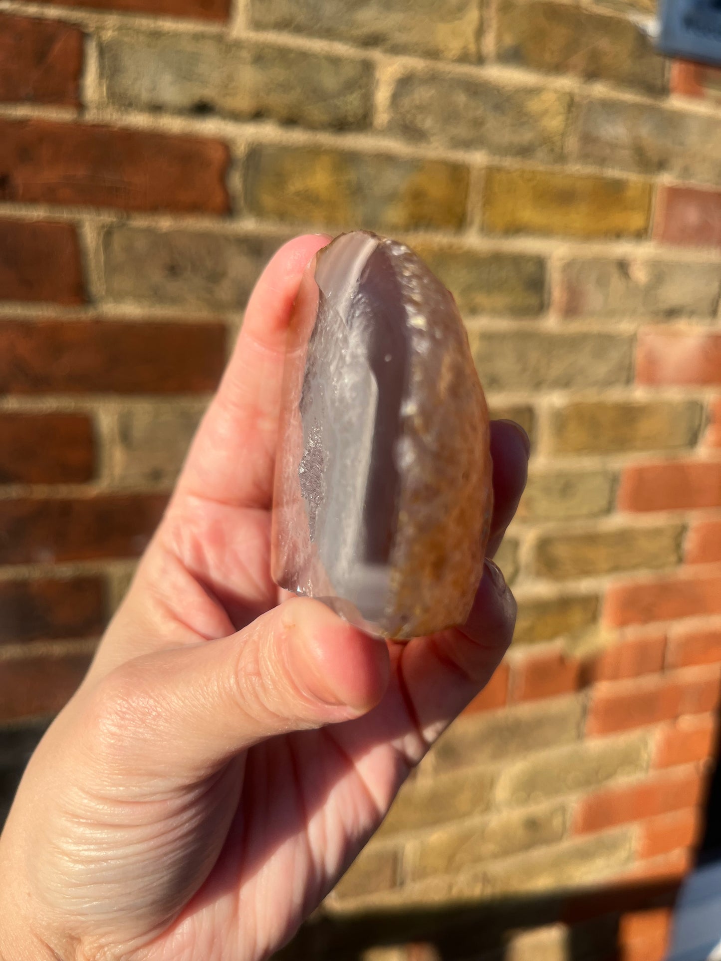 Smaller natural stand up geode 3 with polished front. 5 cm tall.
