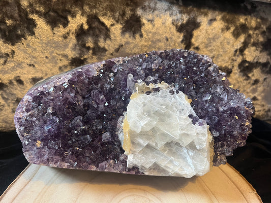 Large Midnight amethyst cluster bed with chunk of calcite - ‘Midnight Magic’. 2.3 kg
