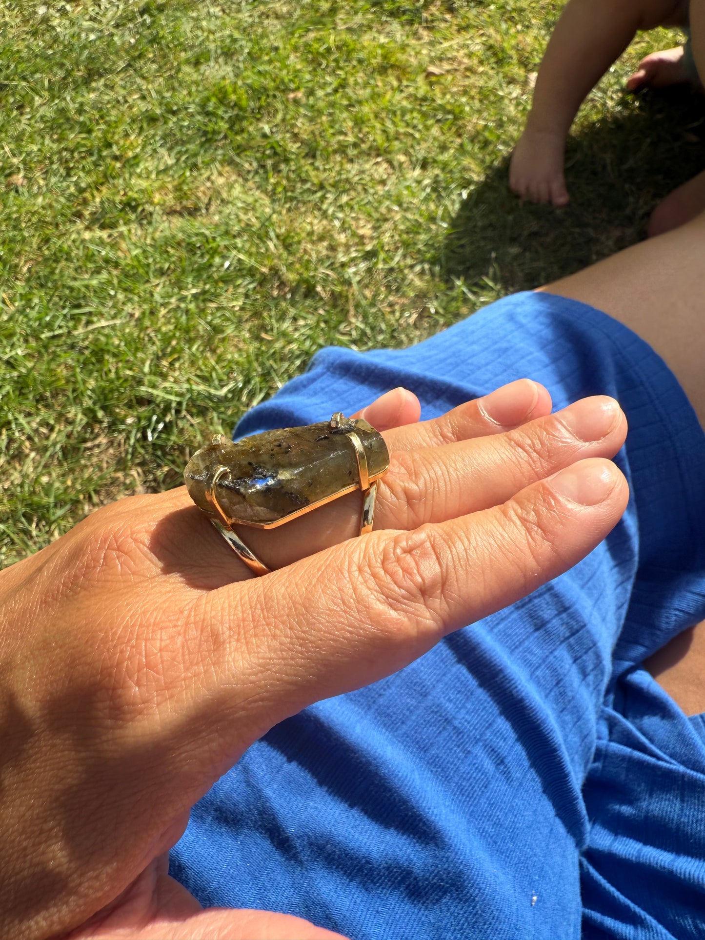 Polished Labradorite Statement Ring. Gold or Silver plated and adjustable.