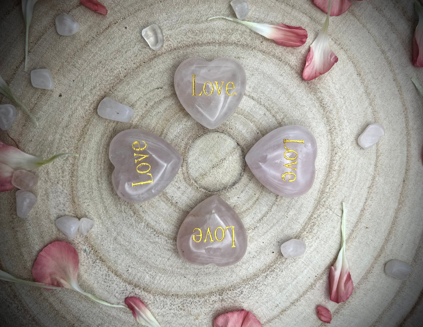 Mini rose quartz ‘love’ hearts.