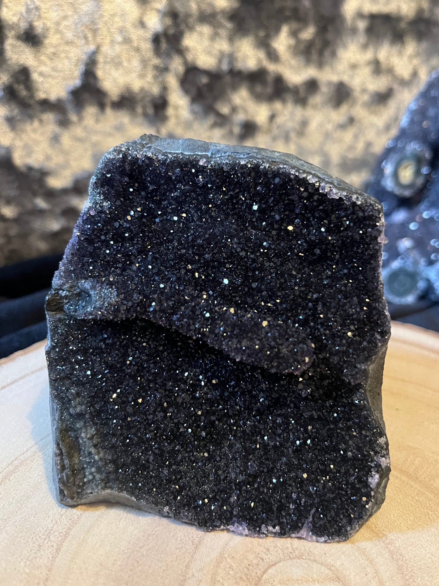 Midnight Black amethyst ‘The Zodiac’ cluster. 550 g