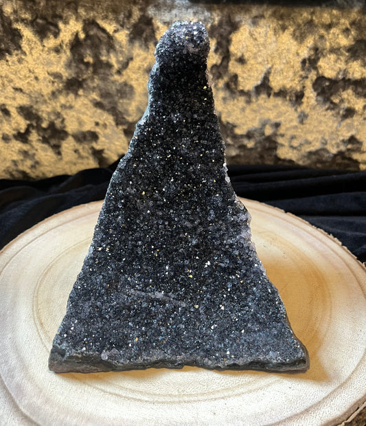 Midnight black amethyst ‘wave’ cluster. 780g.