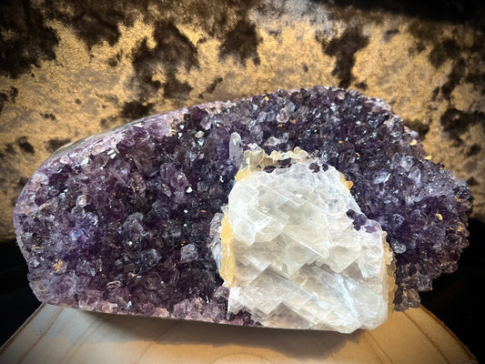 Large Midnight amethyst cluster bed with chunk of calcite - ‘Midnight Magic’. 2.3 kg