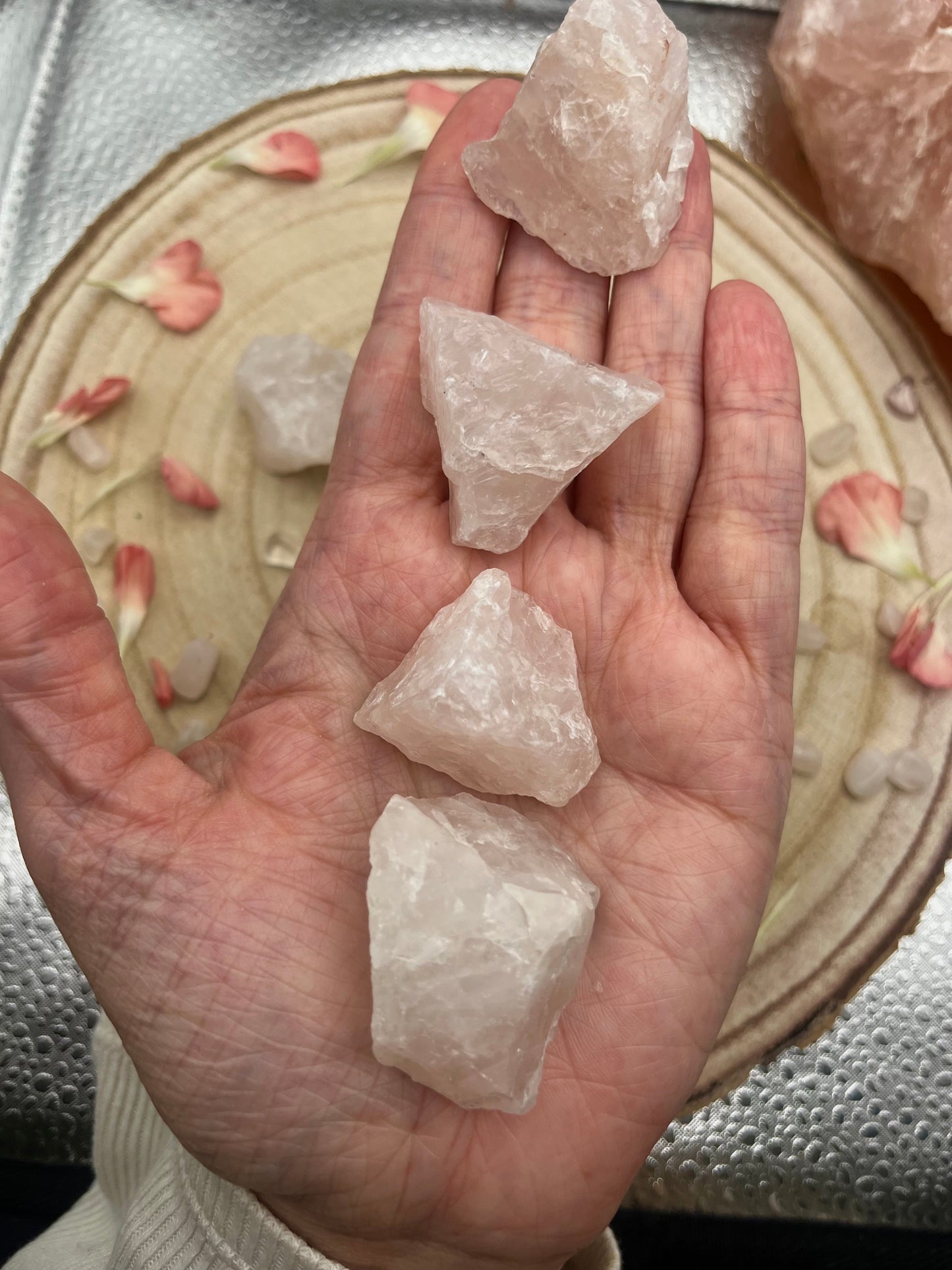 Rough pieces of light coloured rose quartz (B grade)