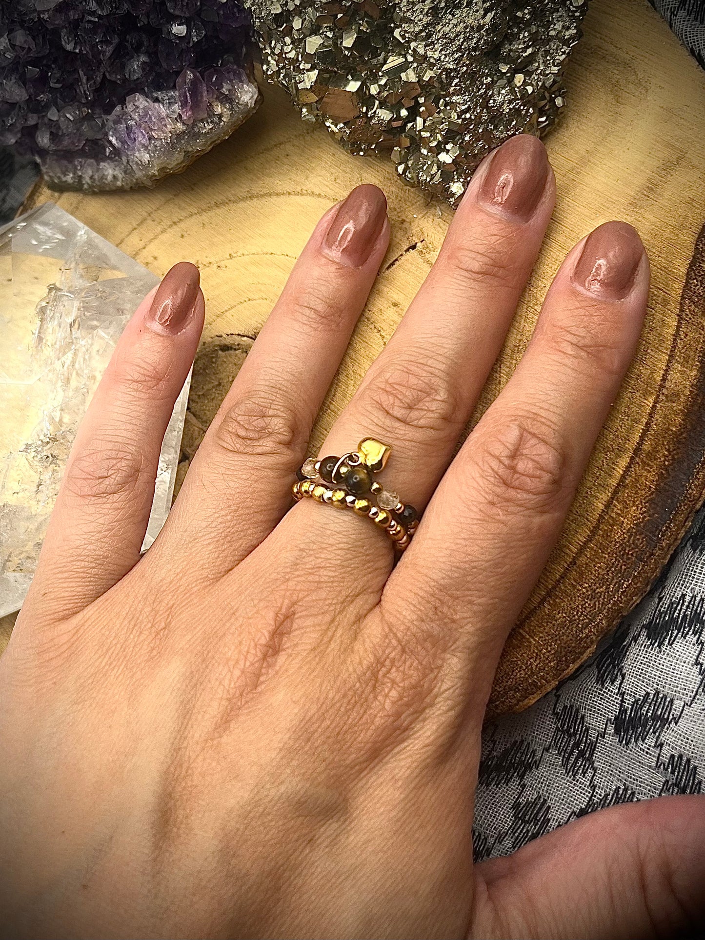 Gold Vermeil and Sterling silver. One of a kind Stretch ring available in 3 sizes.