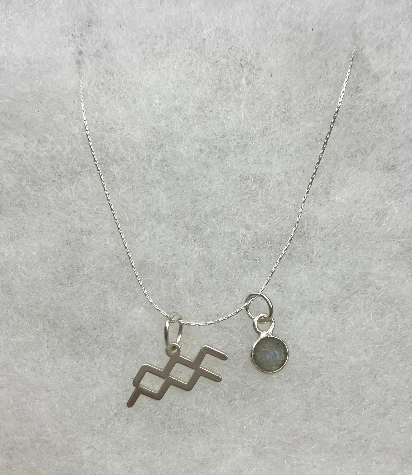 Sterling Silver Aquarius Necklace with Labradorite gem charm.
