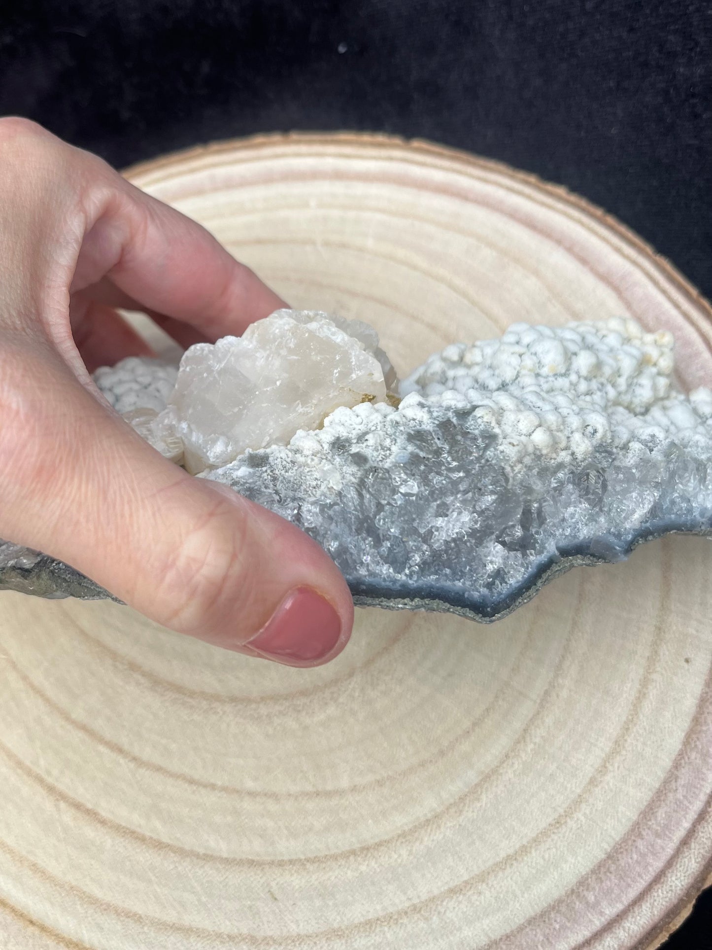 ‘Life Purpose’ grey and snowy amethyst with big piece of calcite - collectors grade. 770g