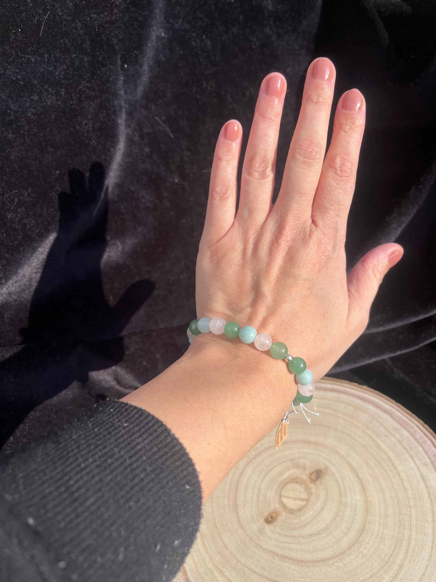 Heart chakra 8mm bracelet. Amazonite, Rose Quartz, Green Aventurine. 925 sterling silver and real gemstone beads - Small - Medium.