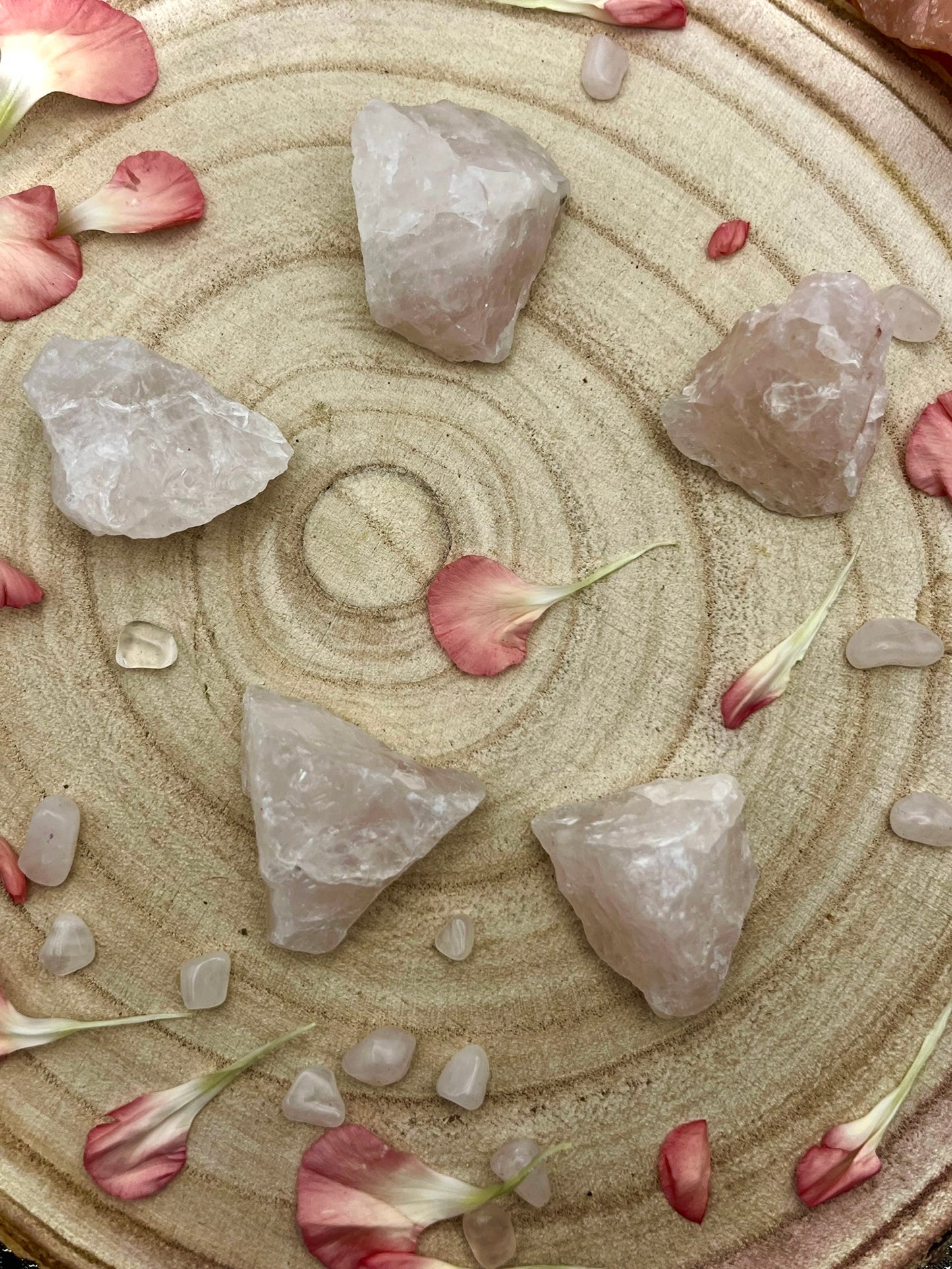Rough pieces of light coloured rose quartz (B grade)