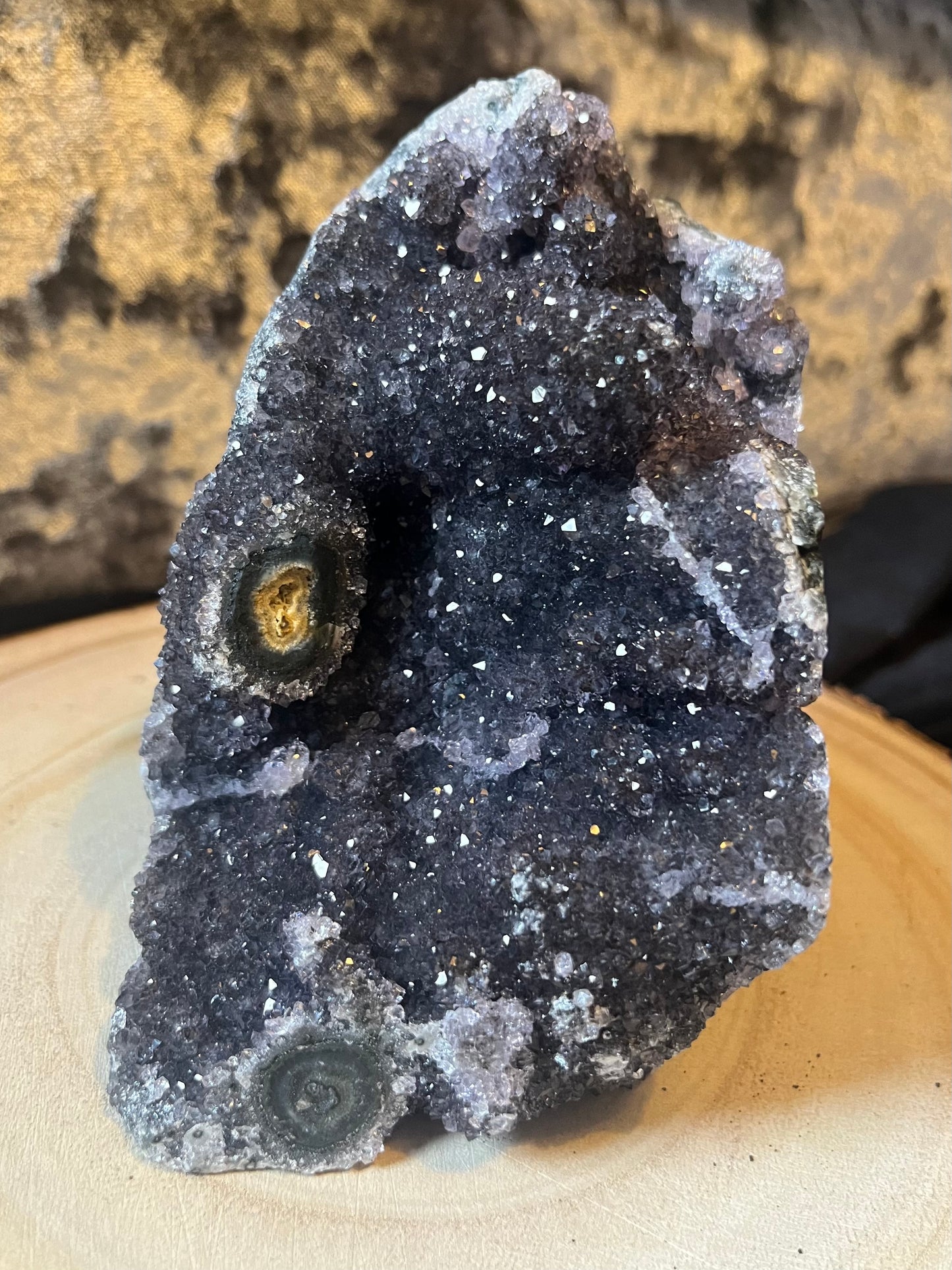 Midnight black amethyst ‘Enchanted’ cluster with stalactites. 1.2kg.