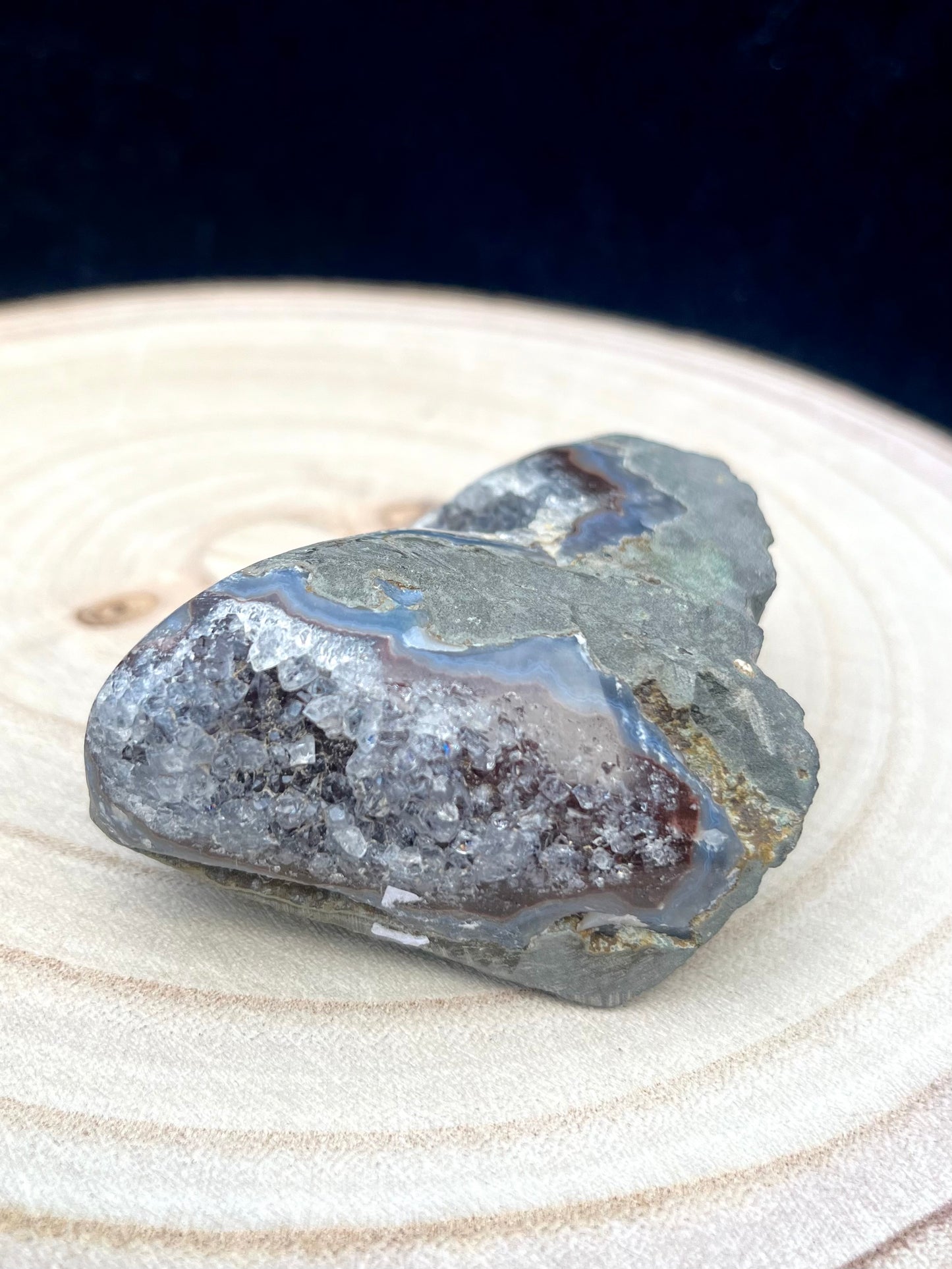‘Acceptance’ - Druzey grey amethyst with polished parts and agate banding - collectors grade. 40g