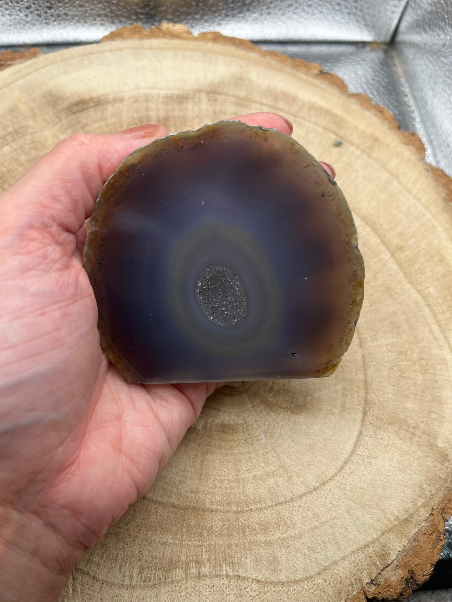 Gorgeous natural stand up geode with polished front. 7.2cm