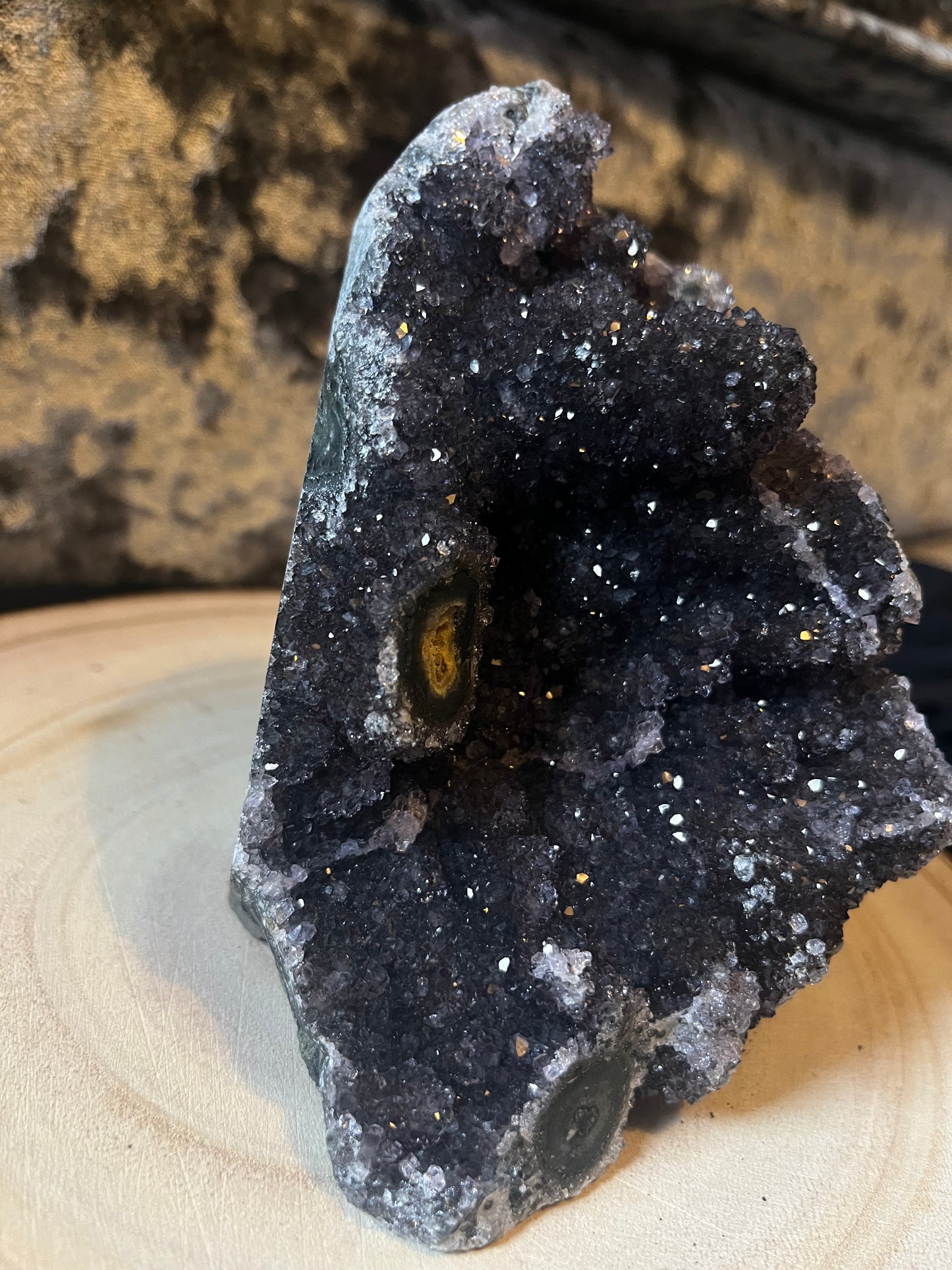 Midnight black amethyst ‘Enchanted’ cluster with stalactites. 1.2kg.
