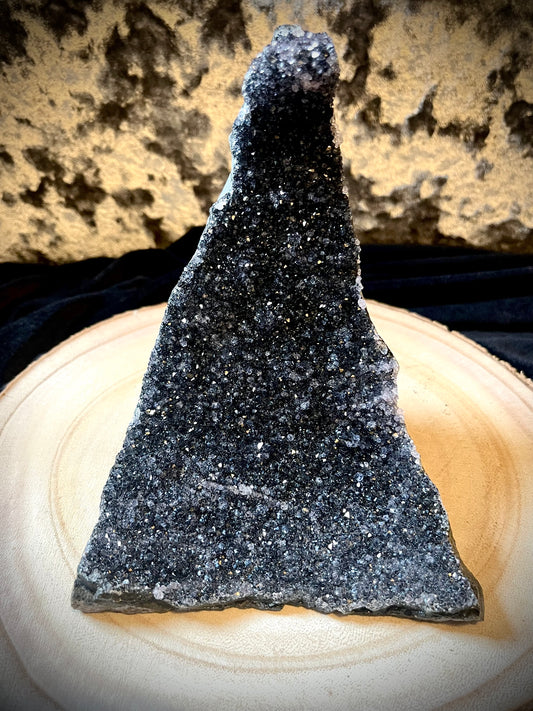 Midnight black amethyst ‘wave’ cluster. 780g.