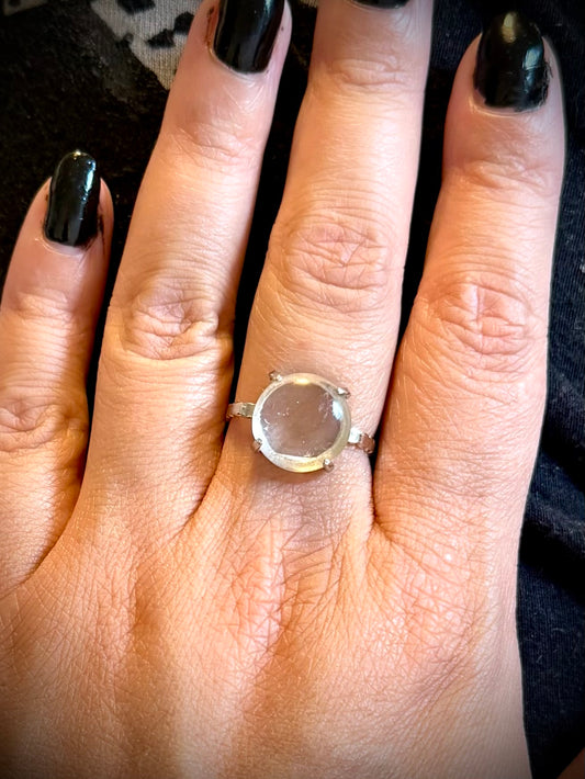 Silver Plated Adjustable Ring - Clear Quartz