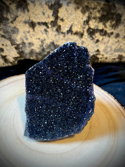 Midnight black amethyst ‘Starry Night’ cluster. 580g.