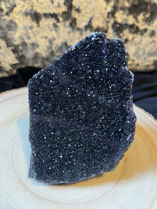 Midnight black amethyst ‘Starry Night’ cluster. 580g.