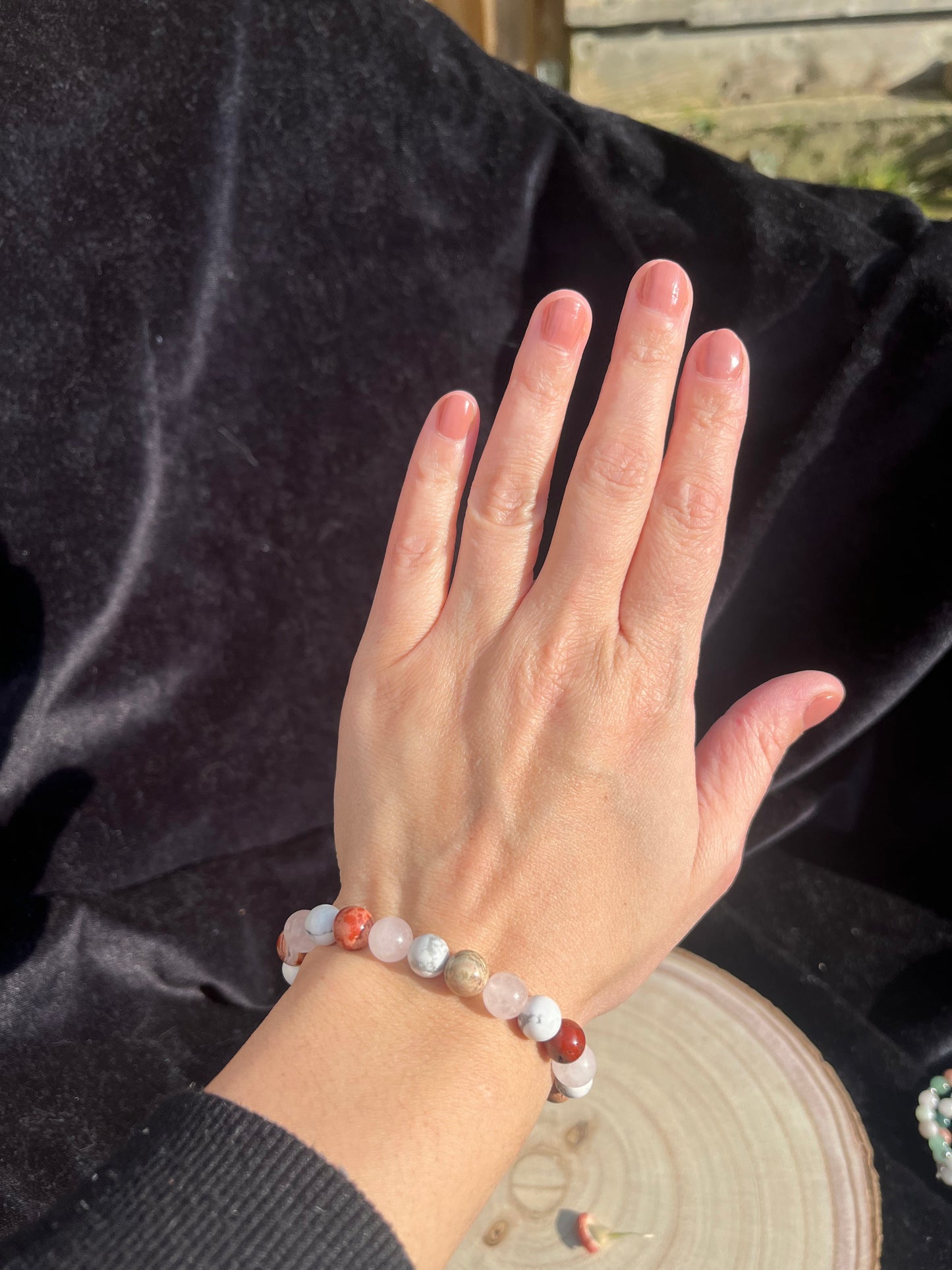 ‘For Love’ crystal healing bracelet 8mm Rose Quartz, Pink Red Jasper and Howlite. 925 sterling silver and real gemstone beads - Medium.