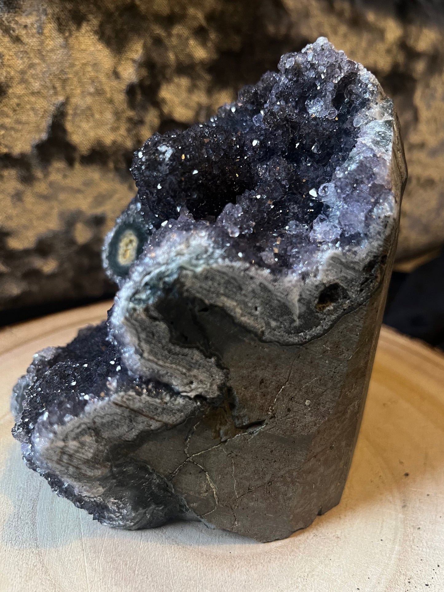 Midnight black amethyst ‘Enchanted’ cluster with stalactites. 1.2kg.