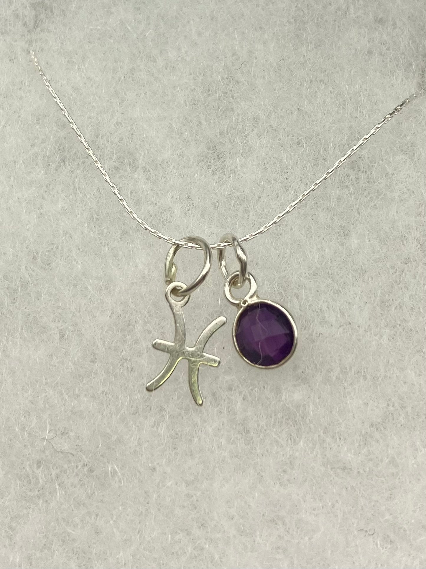 Sterling Silver Pisces Necklace with Amethyst gem charm