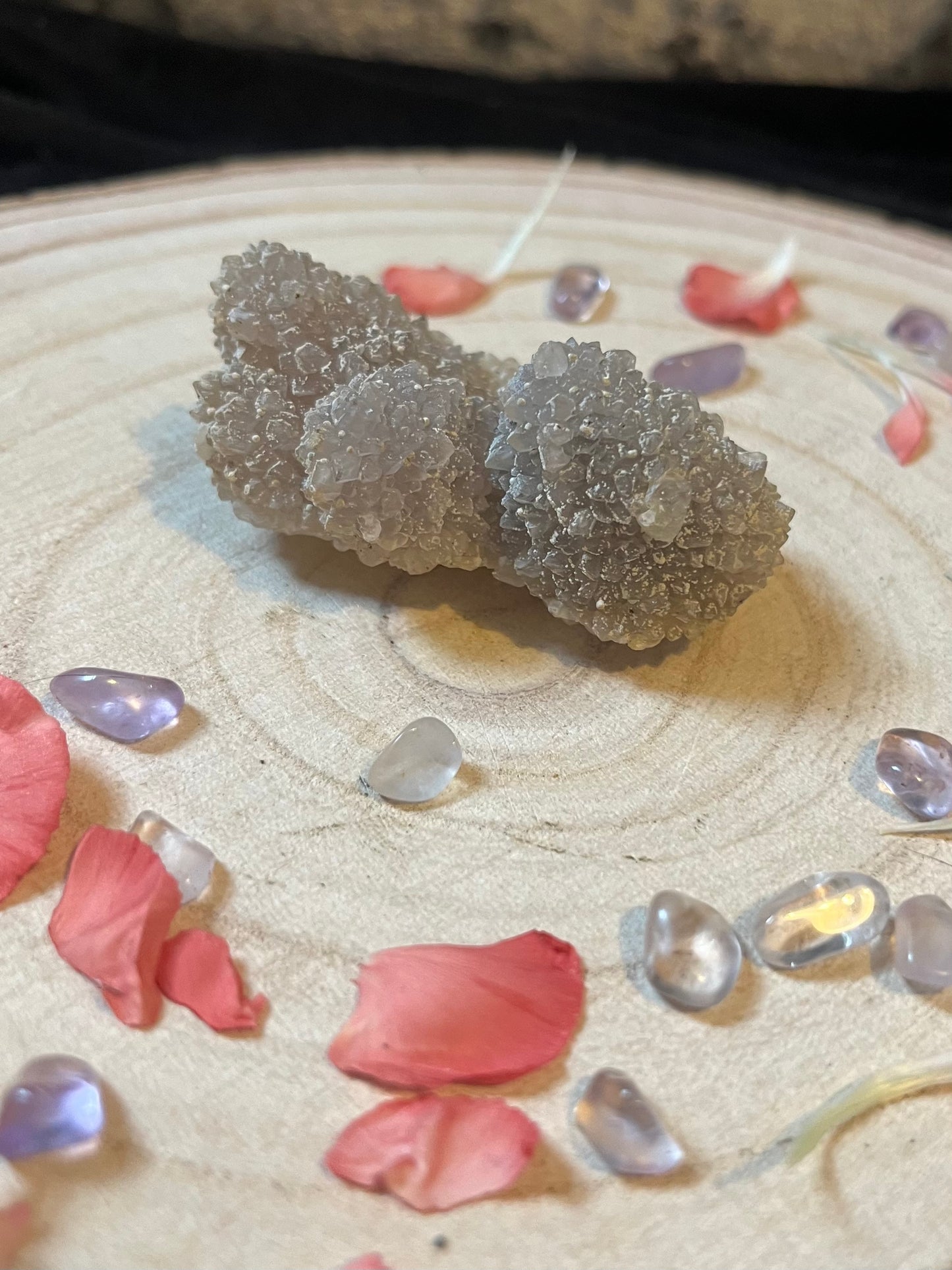 ‘Entrepreneur’ - Sugar amethyst with ‘3 peaks’ on calcite with calcite ‘snow’ - collectors grade. 11g