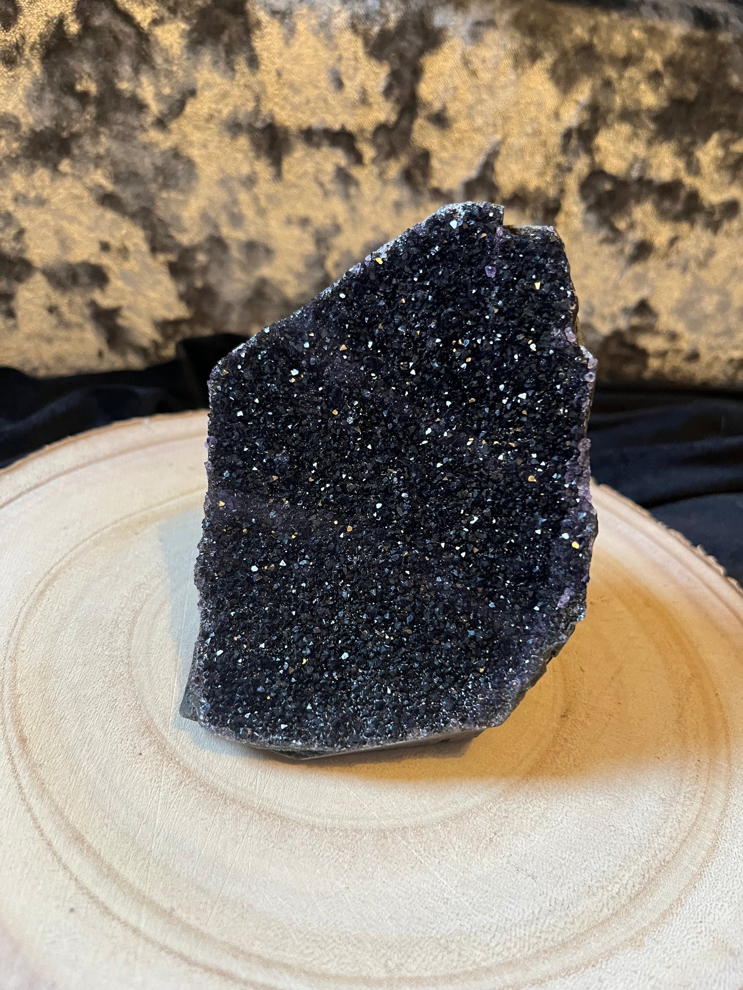 Midnight black amethyst ‘Starry Night’ cluster. 580g.