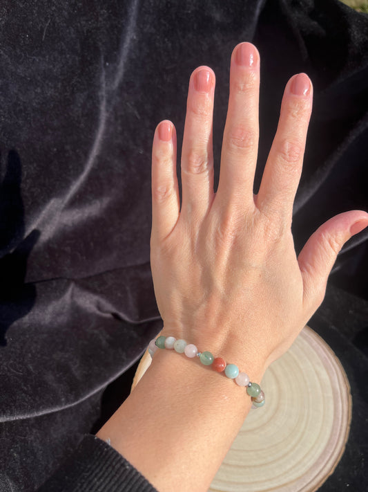 Perfect Balance bracelet. Pink Lepidolite, Amazonite, Rose Quartz, Green Aventurine. 925 sterling silver and real gemstone beads - Small - Medium.