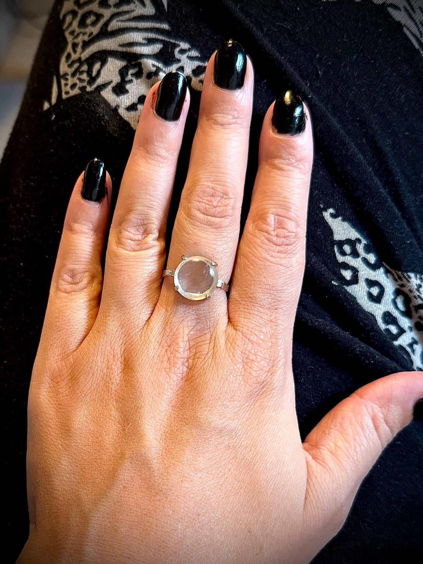 Silver Plated Adjustable Ring - Clear Quartz