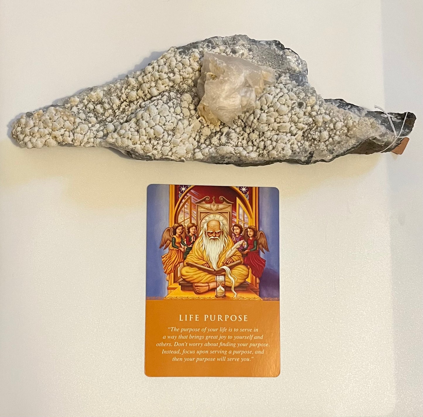 ‘Life Purpose’ grey and snowy amethyst with big piece of calcite - collectors grade. 770g
