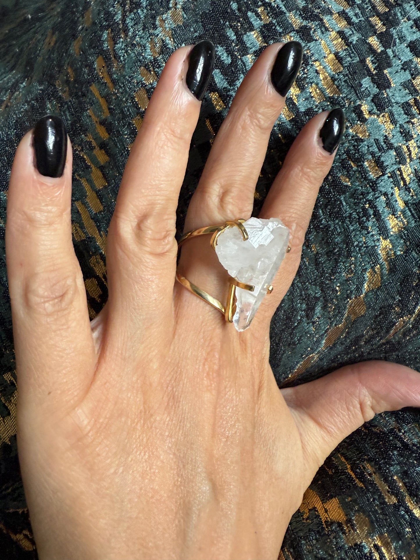 Clear Quartz Statement Ring. Crystal for ascension and healing. Gold plated and adjustable.