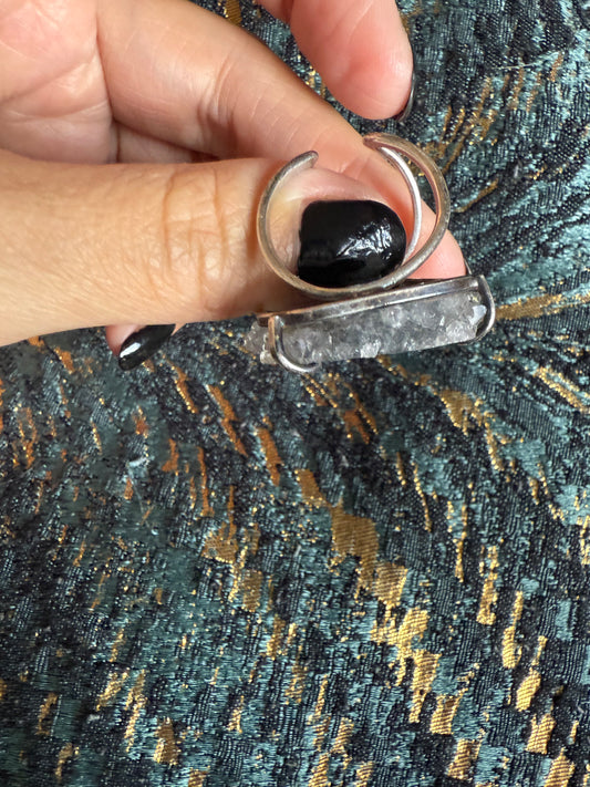 Crystal ring for anxiety. Amethyst / Agate Slice Crystal ring. Silver plated and adjustable.