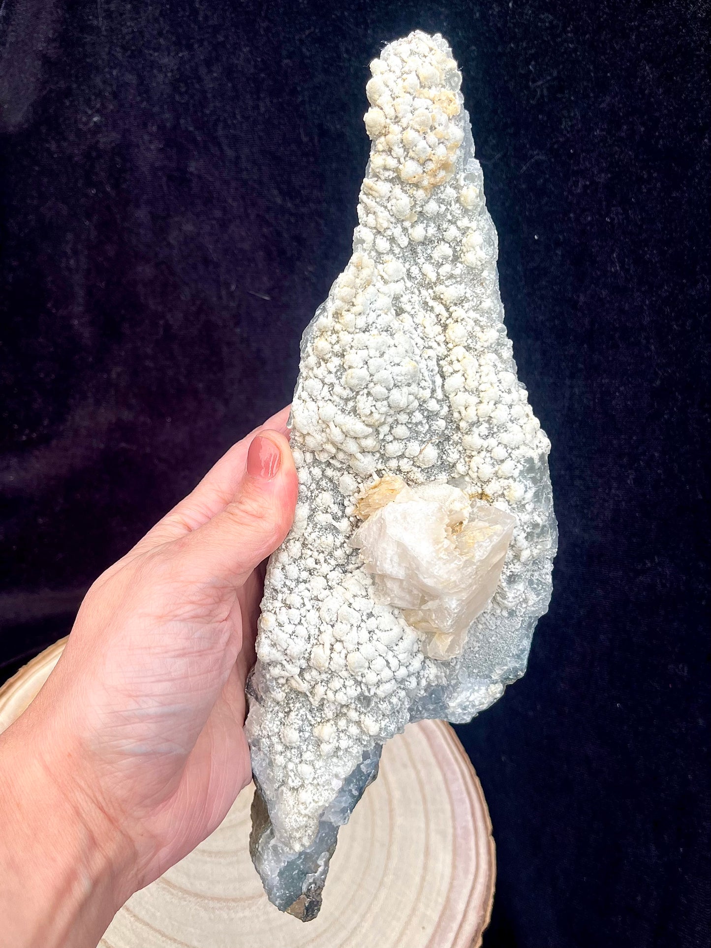 ‘Life Purpose’ grey and snowy amethyst with big piece of calcite - collectors grade. 770g