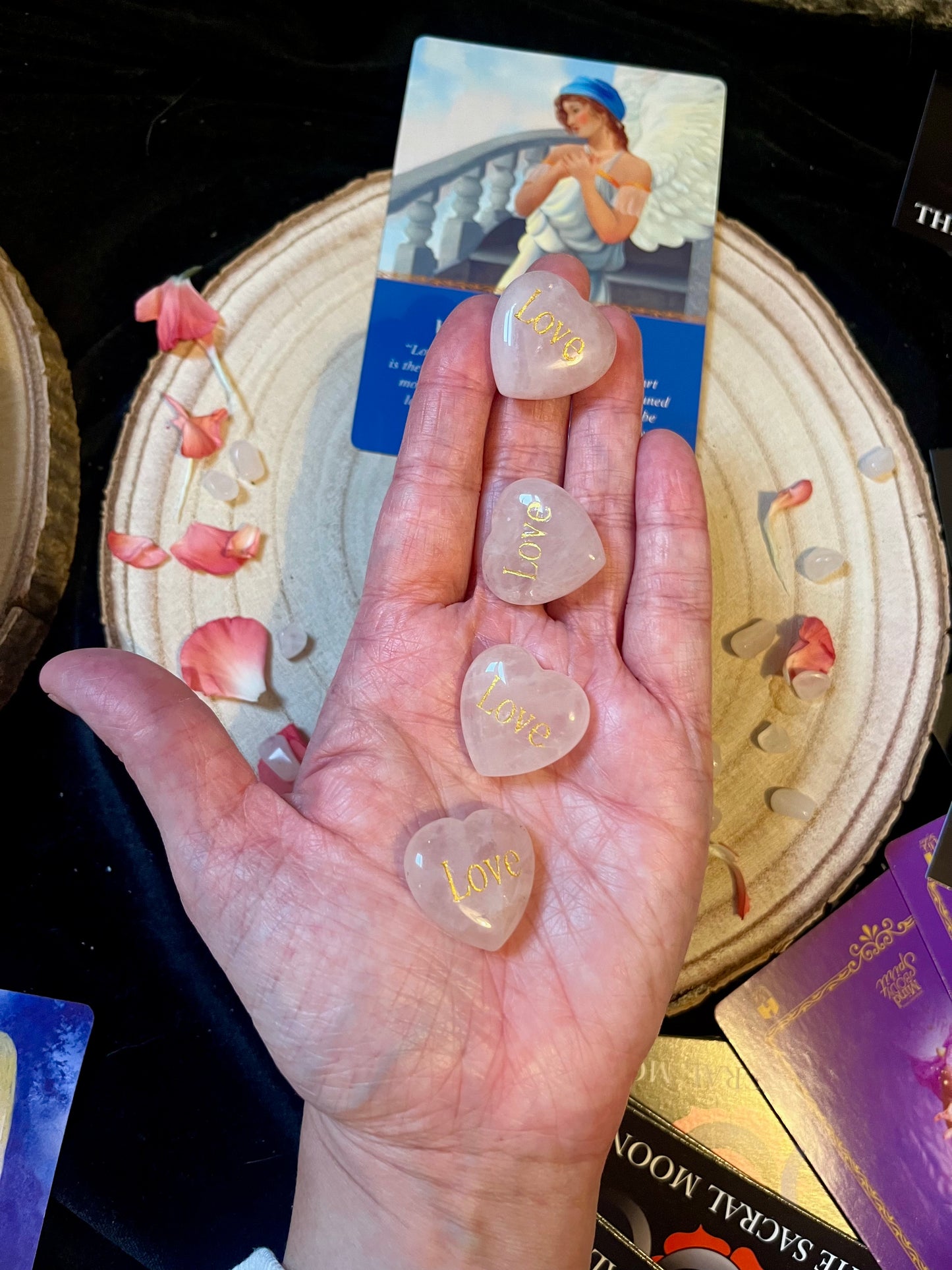 Mini rose quartz ‘love’ hearts.