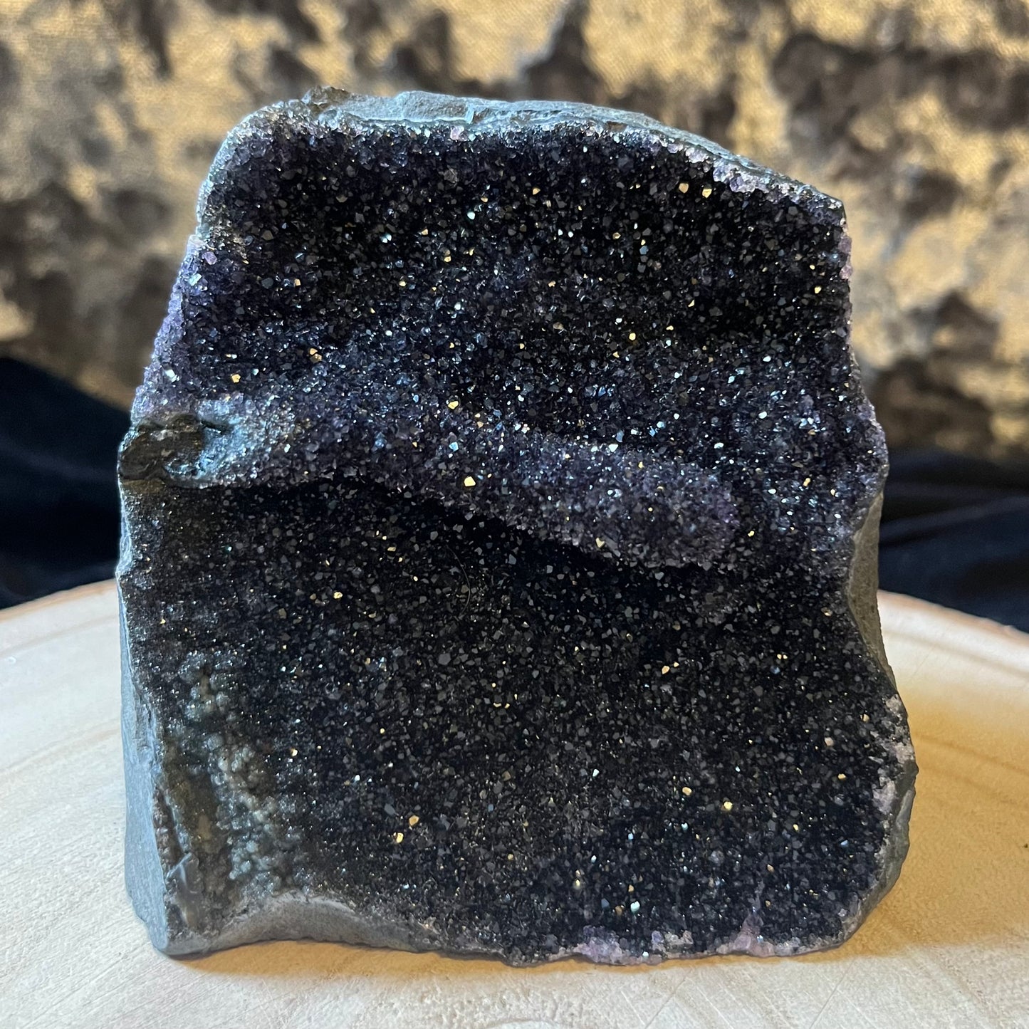 Midnight Black amethyst ‘The Zodiac’ cluster. 550 g