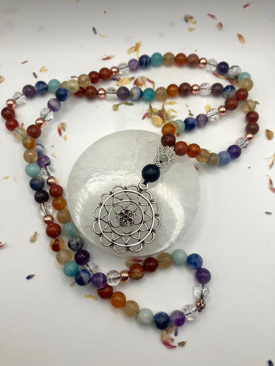 Handmade 7 Chakra Beaded Mala Necklace - Healing Crystals for Balance and Alignment