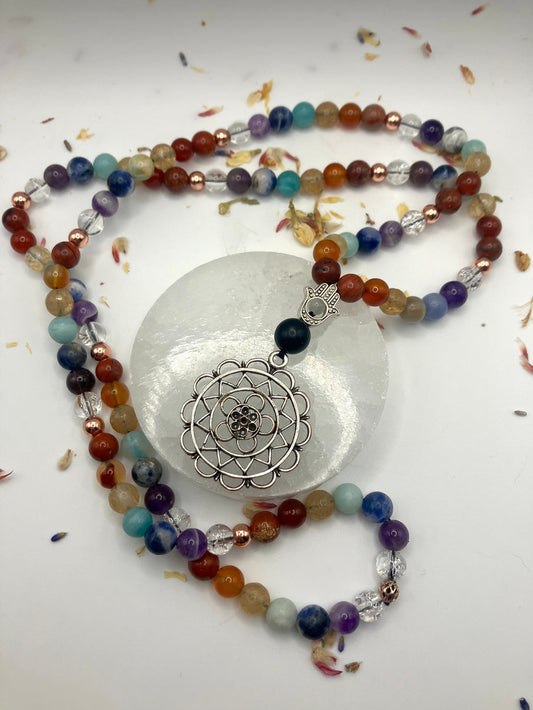 Handmade 7 Chakra Beaded Mala Necklace - Healing Crystals for Balance and Alignment