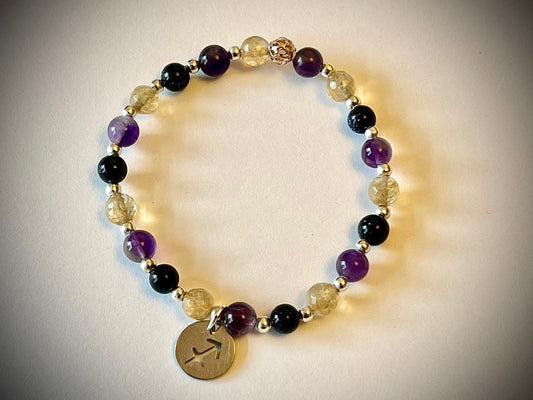 Sagittarius Full Gemstone charm bracelet. TWO OPTIONS. Amethyst, Blue goldstone. Zodiac birthday gift. Spirituality, focus