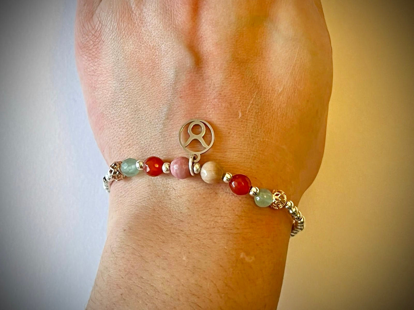 Taurus birthstone bracelet. TWO OPTIONS. Aventurine, carnelian rhodochrosite. Zodiac birthday gift. Self esteem, self confidence, self love