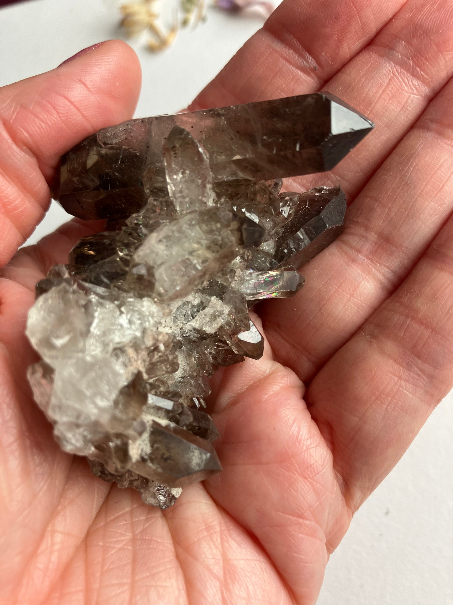 Smoky quartz cluster with lithium inclusions