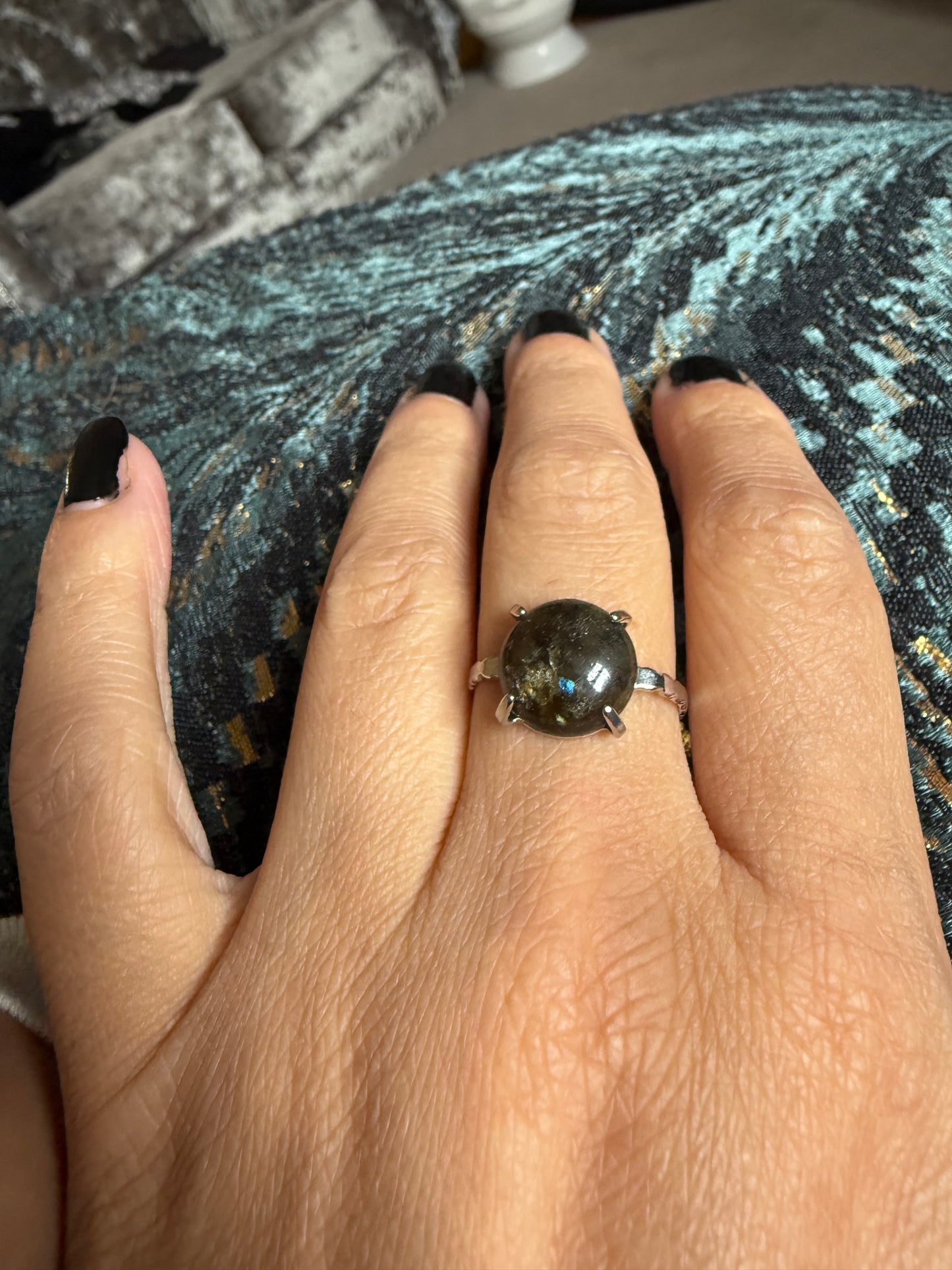 Silver Plated Adjustable Ring - Labradorite