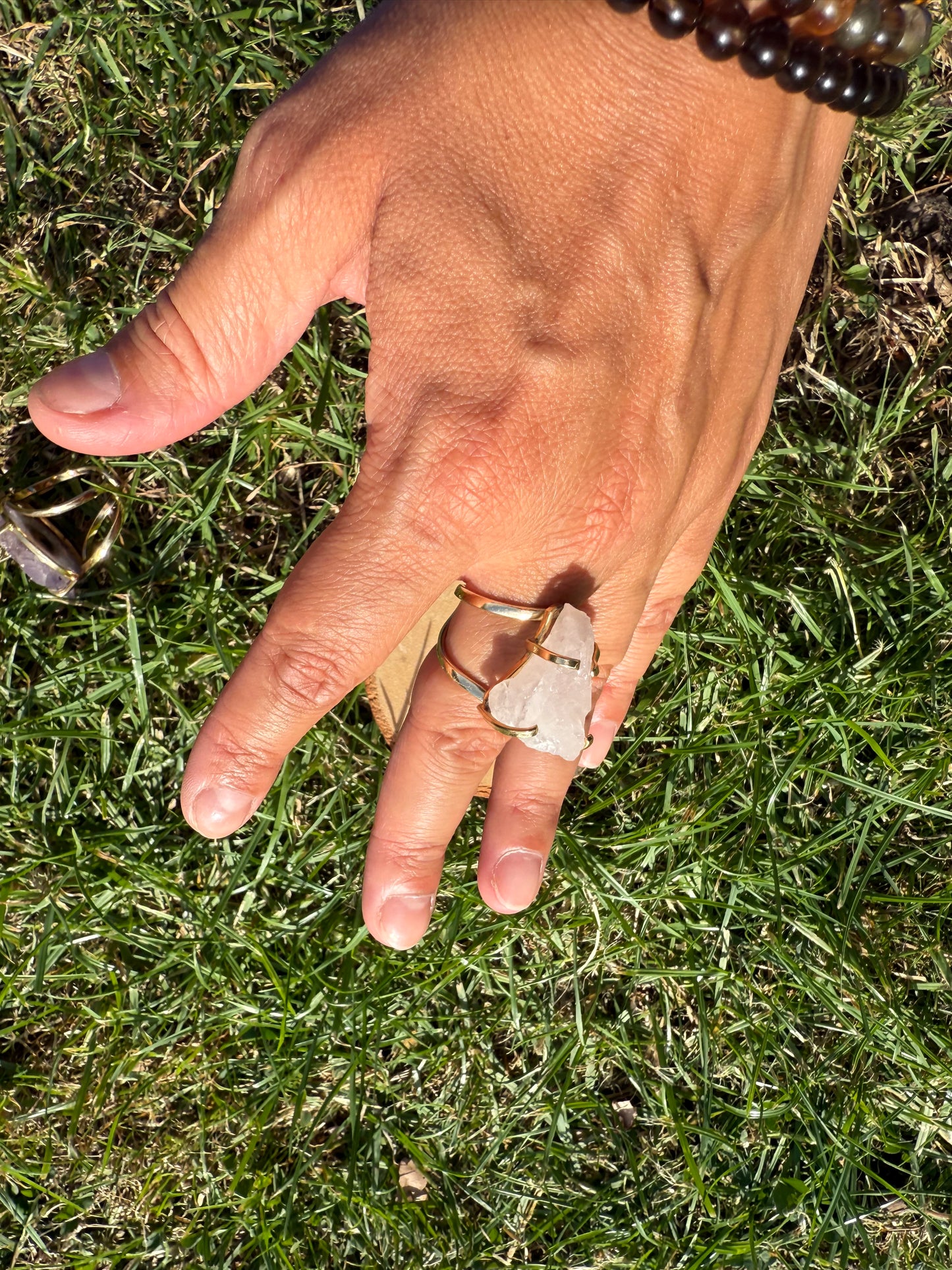 Clear Quartz Cluster ring for Self love and Confidence. Silver / Gold Plated Adjustable Ring.