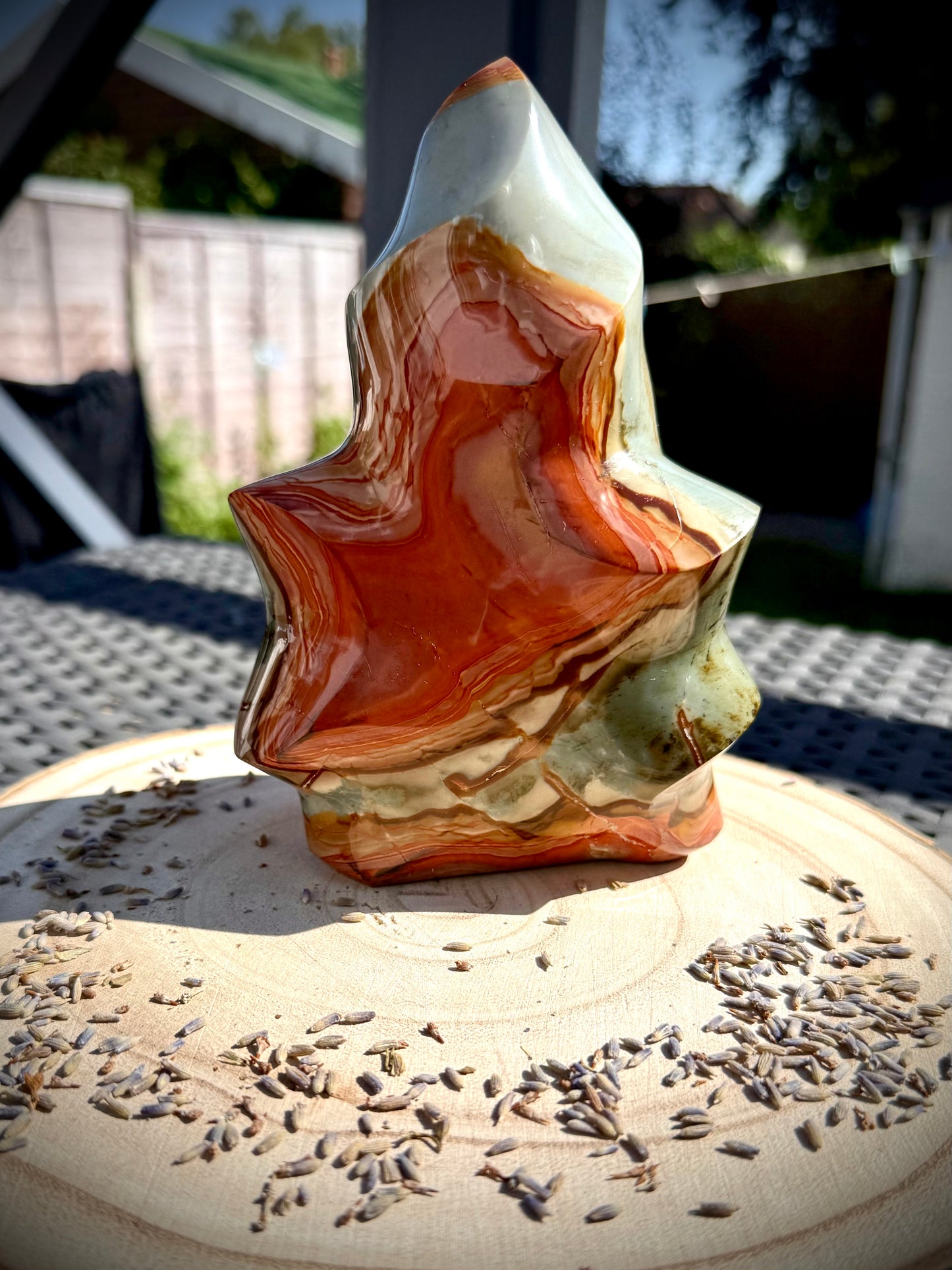 Polychrome Jasper Flame Large – Polished and carved Healing Crystal for empowerment, finding your true self and embodying health, passion and vitality.