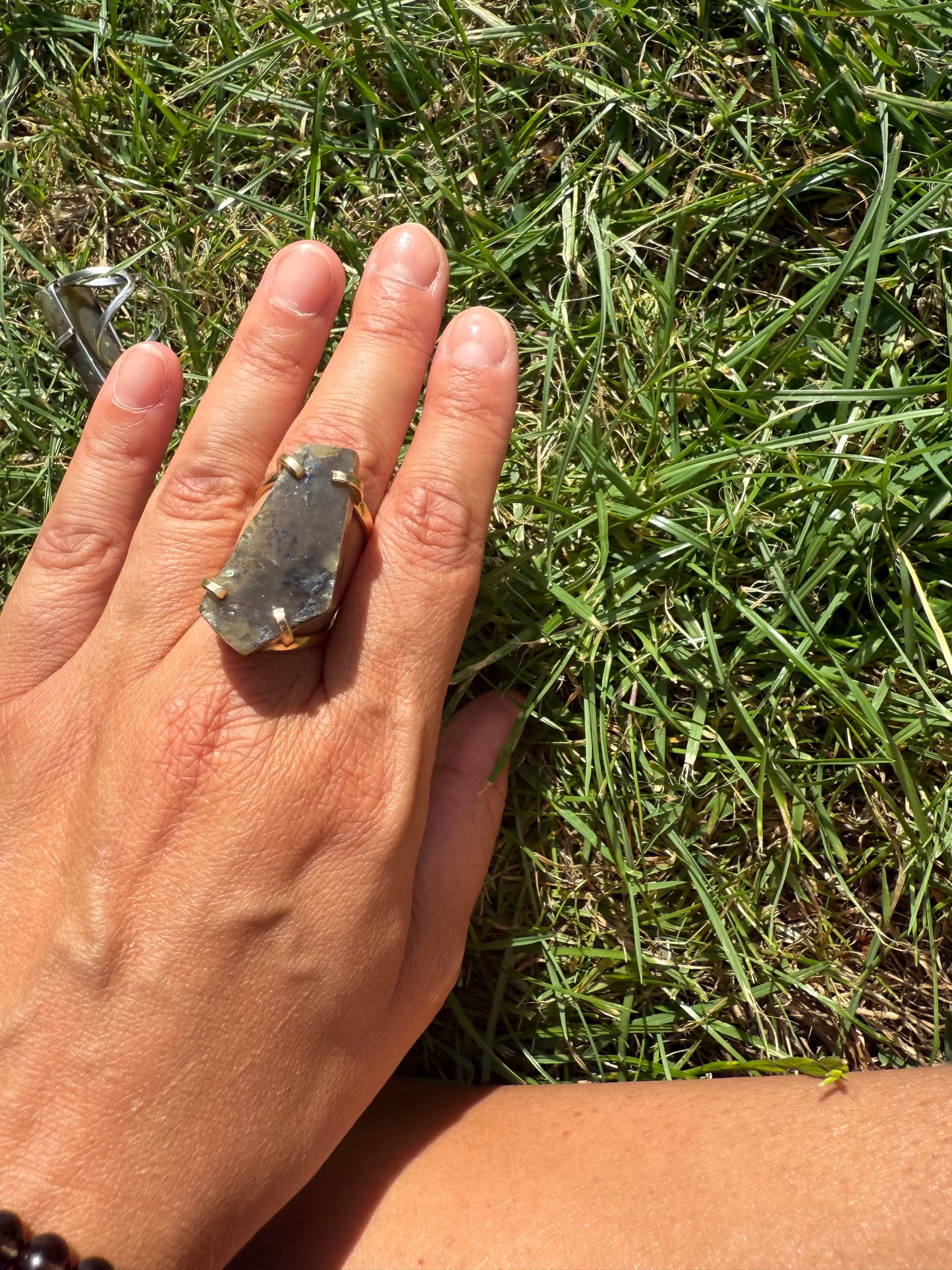 Polished Labradorite Statement Ring. Gold or Silver plated and adjustable.