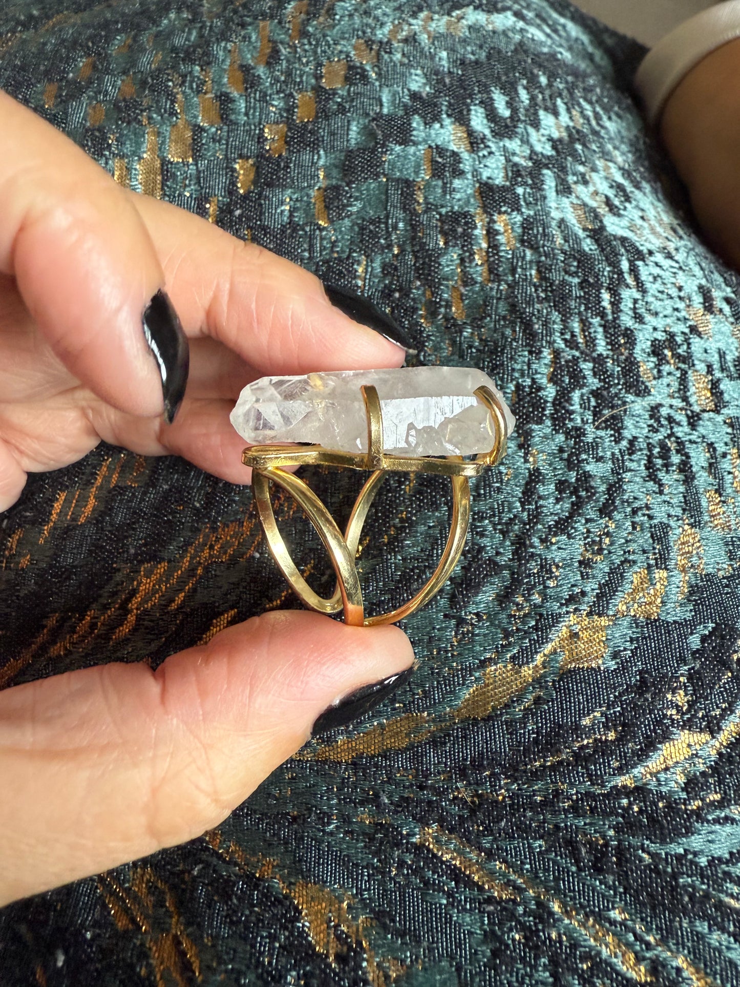 Clear Quartz Statement Ring. Crystal for ascension and healing. Gold plated and adjustable.