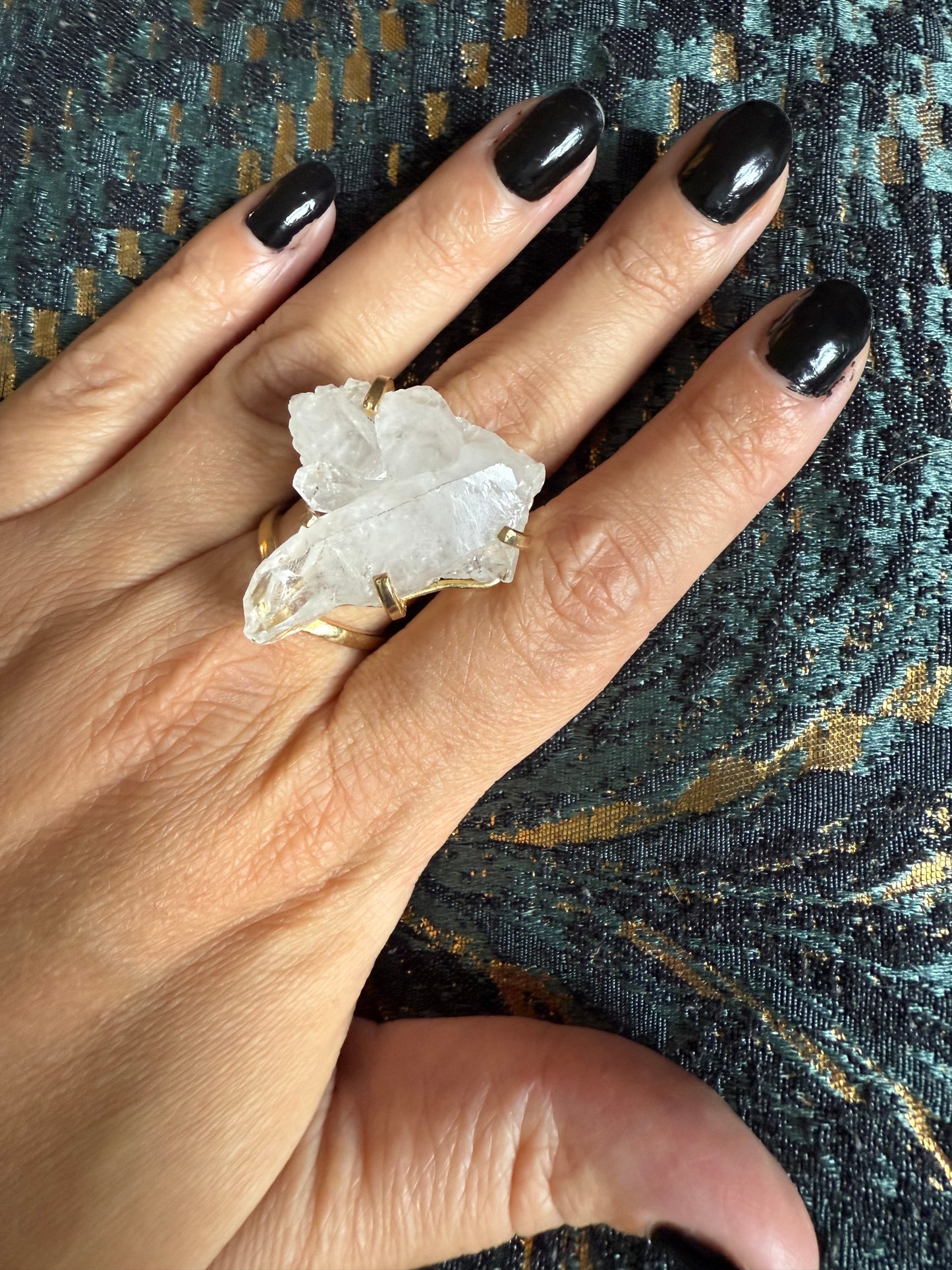 Clear Quartz Statement Ring. Crystal for ascension and healing. Gold plated and adjustable.